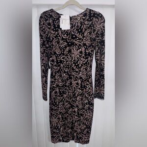 Betsy & Adam Black and Pink Long Sleeve Dress
